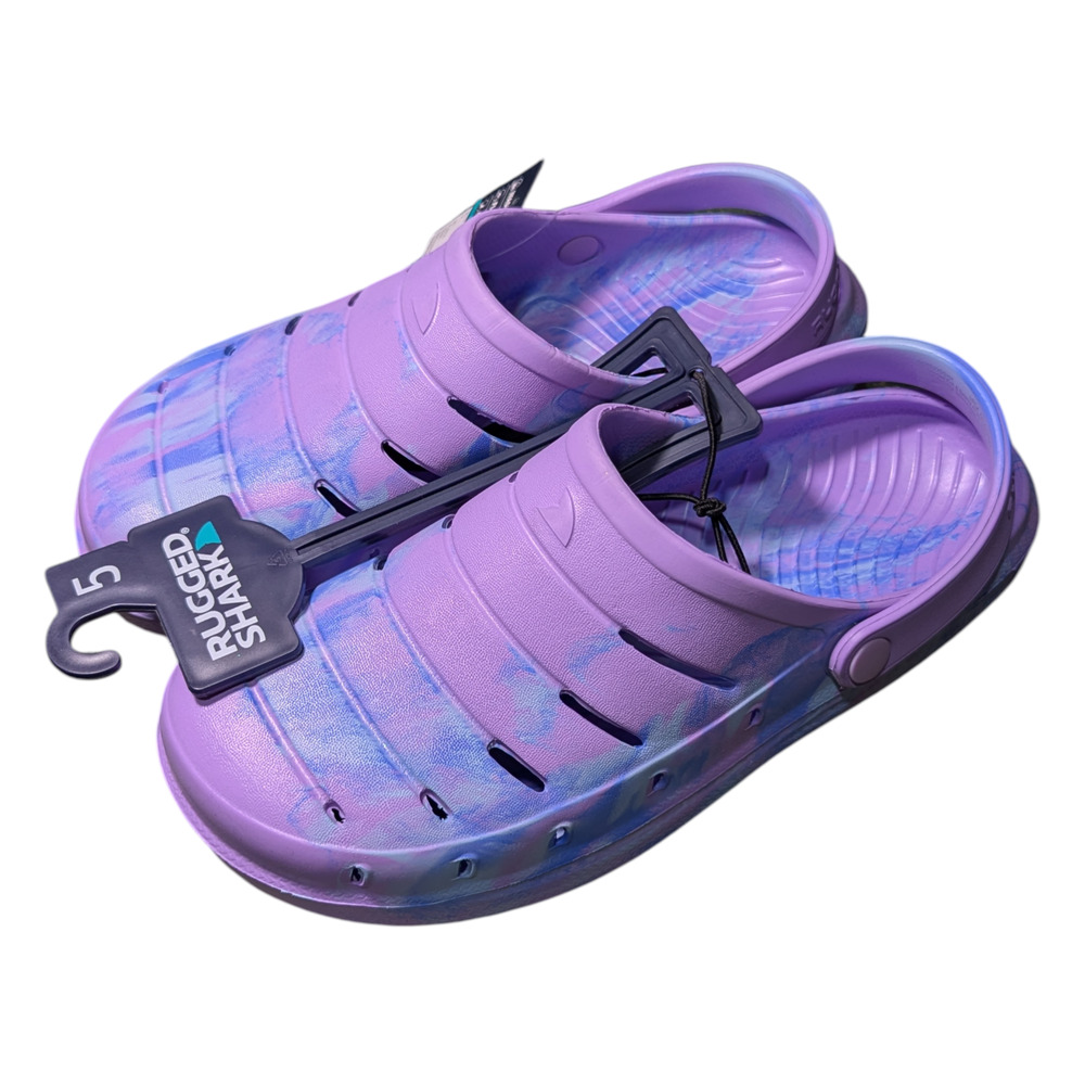Rugged Shark - Big Kids Clogs - Featuring A Purple Tie-Dye Design - Size 5 - NWT